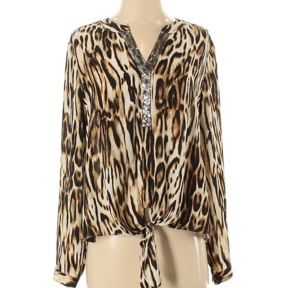 Chico's Leopard Sequin Front Tie Blouse 1 or M